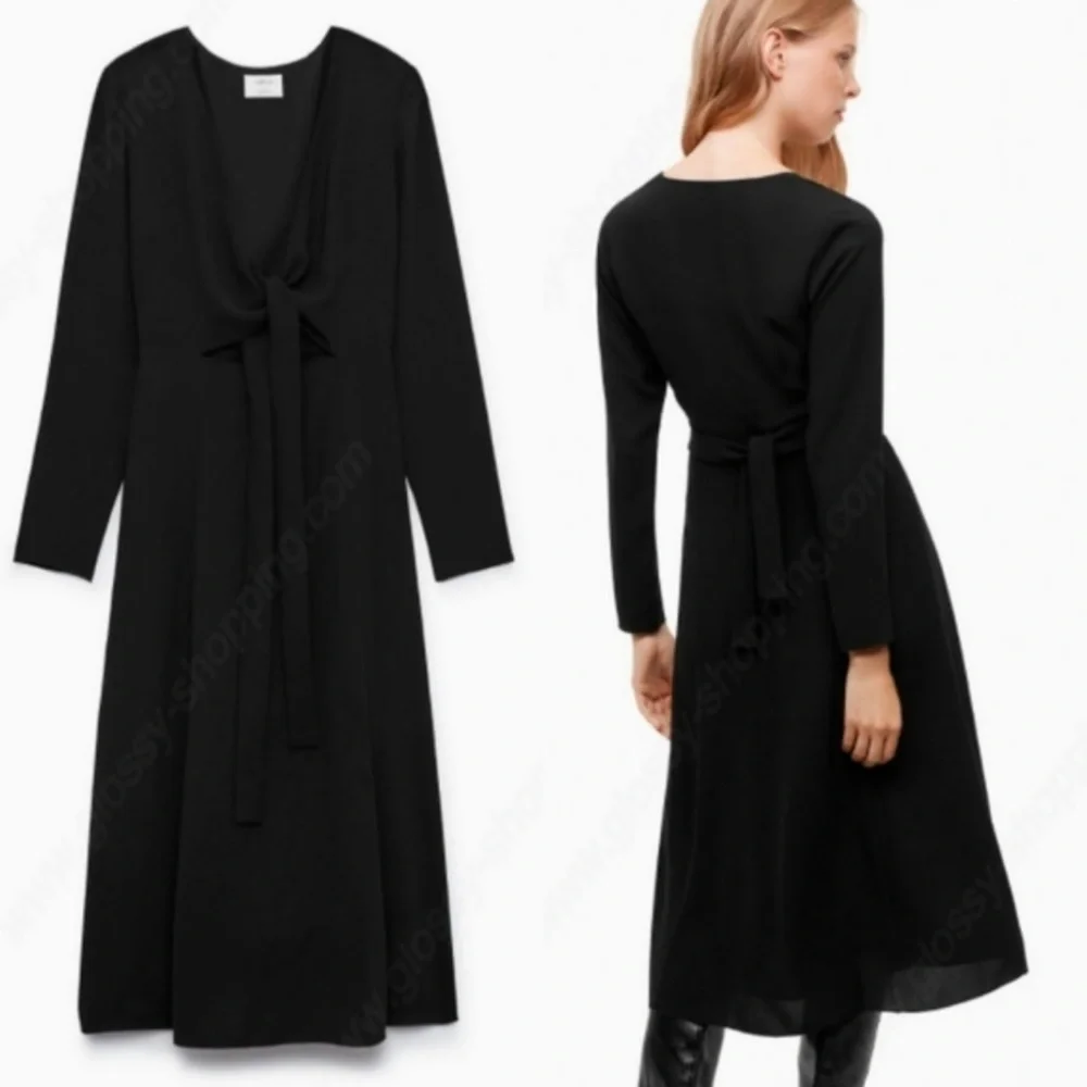 Aritzia Wilfred Aubagne Wrap Midi Dress Black Size 2 - Picture 6 of 6